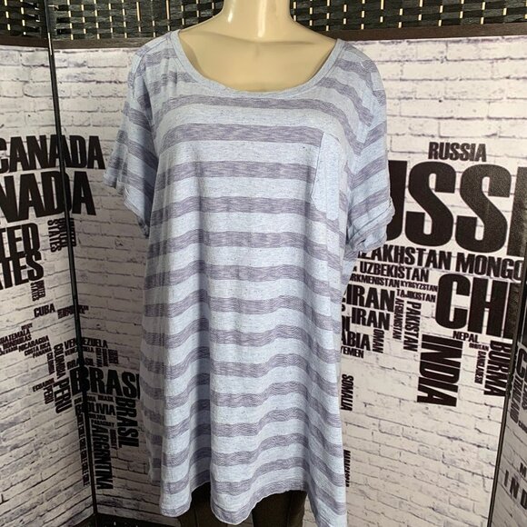 Natural Reflections Blue Striped Short Sleeve Top - Picture 1 of 6
